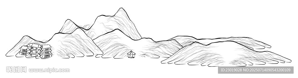 简约线条勾勒的山脉景观