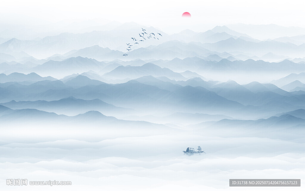 蓝色山水画