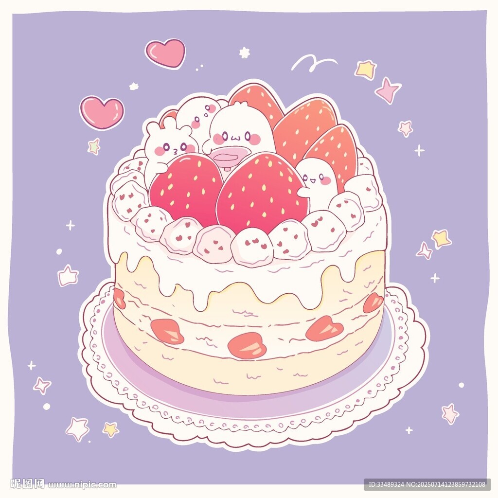 可爱草莓蛋糕插画