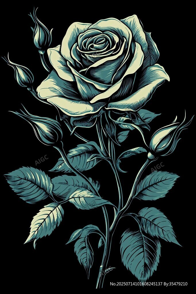 复古风单支蓝绿色玫瑰花