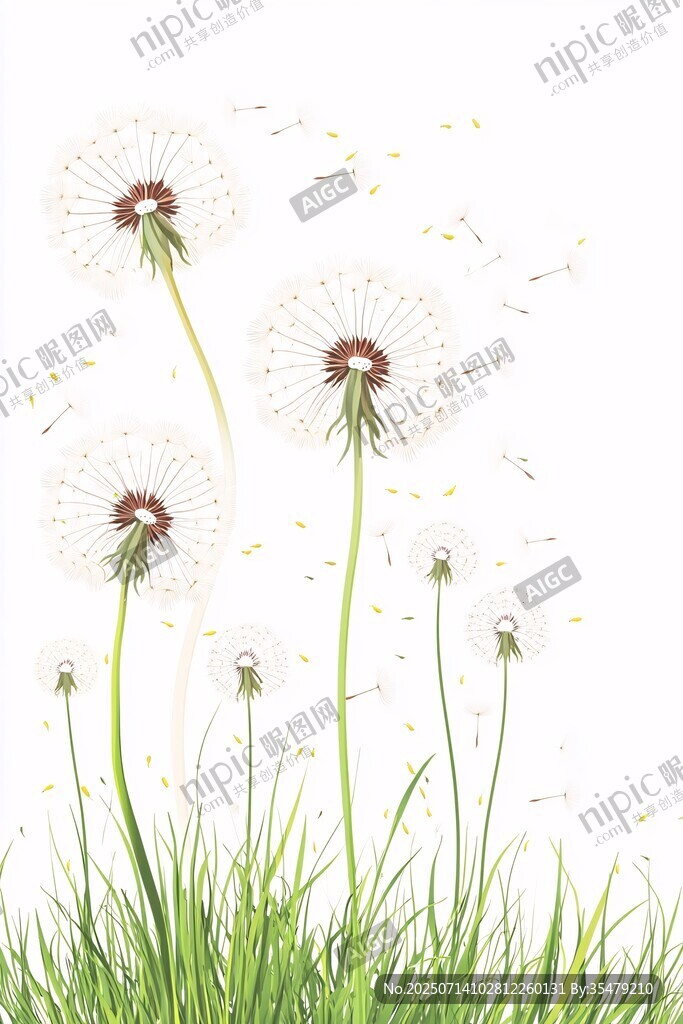 风中蒲公英 绿草相伴