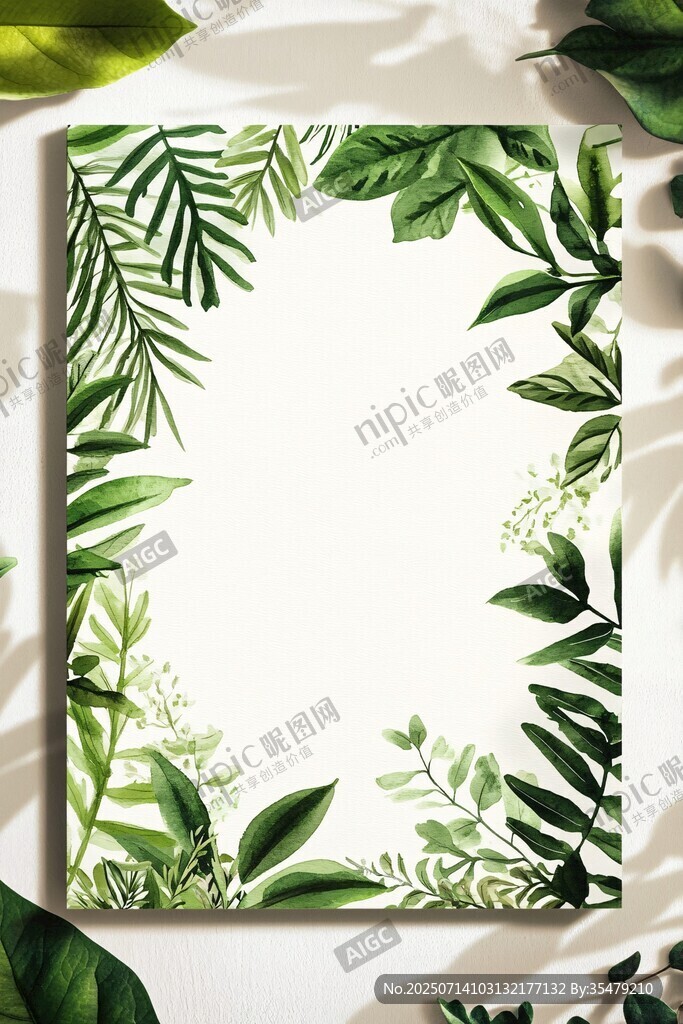 绿叶环绕的清新空白画布
