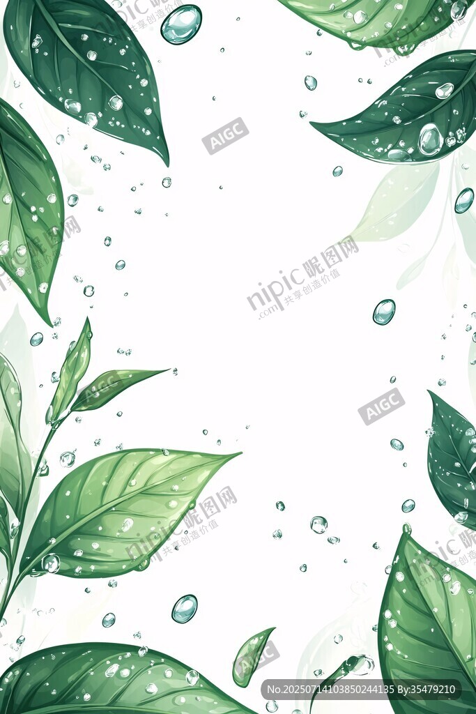 清新绿叶水珠背景图