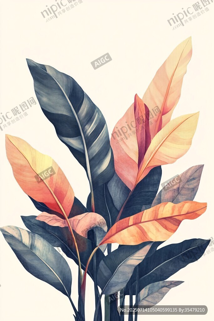 多彩热带植物插画