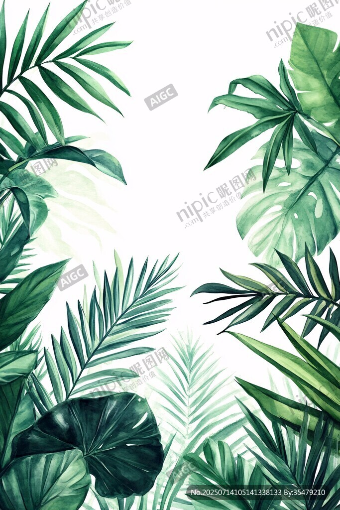 热带绿植边框插画