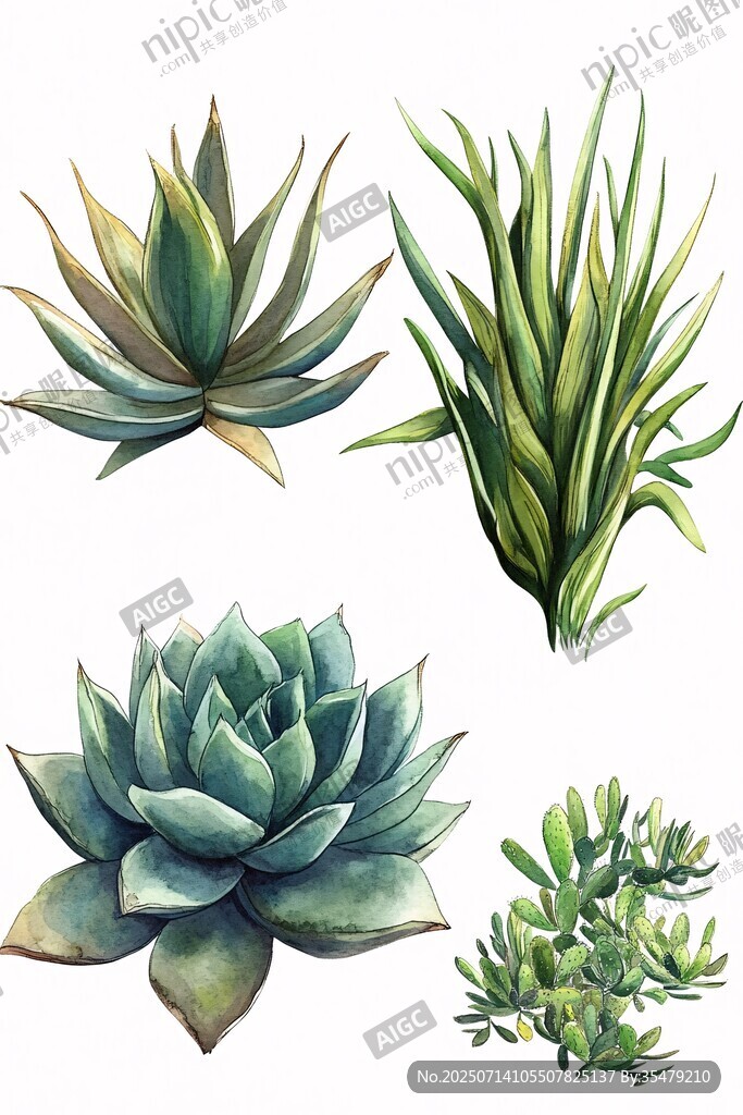 水彩绘多肉植物集合