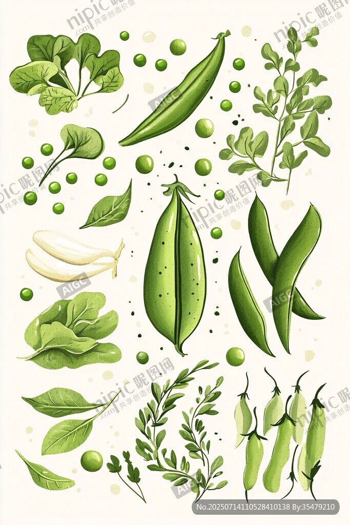 清新手绘风青豌豆蔬菜集合