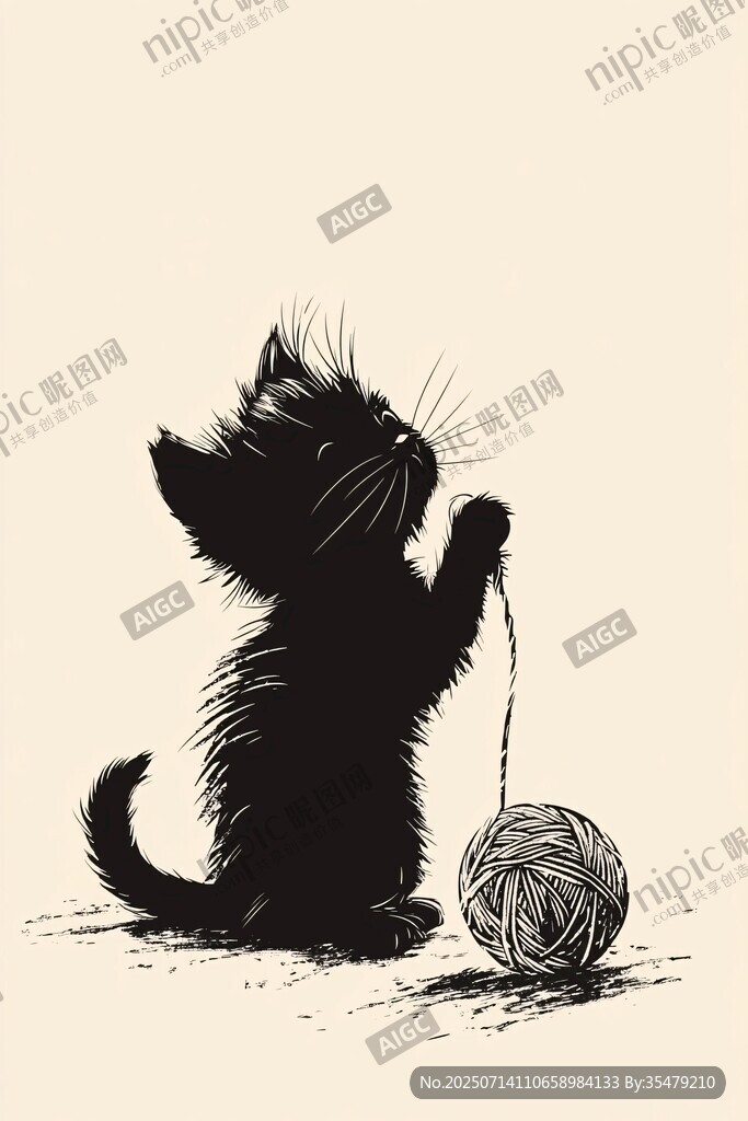黑猫玩线球的可爱瞬间
