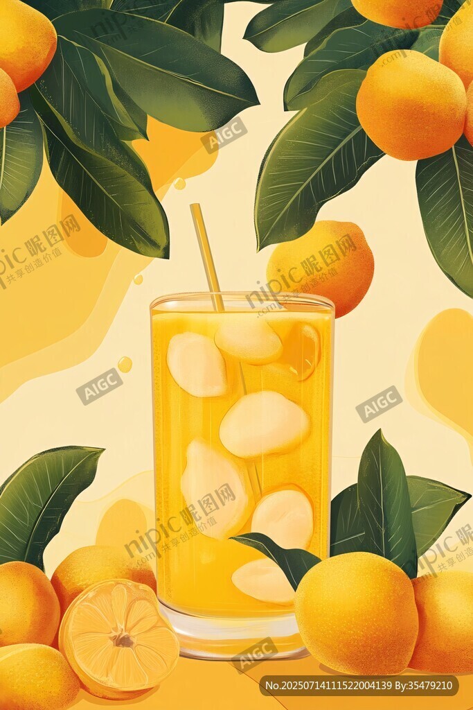 鲜杏冰饮插画 果香四溢