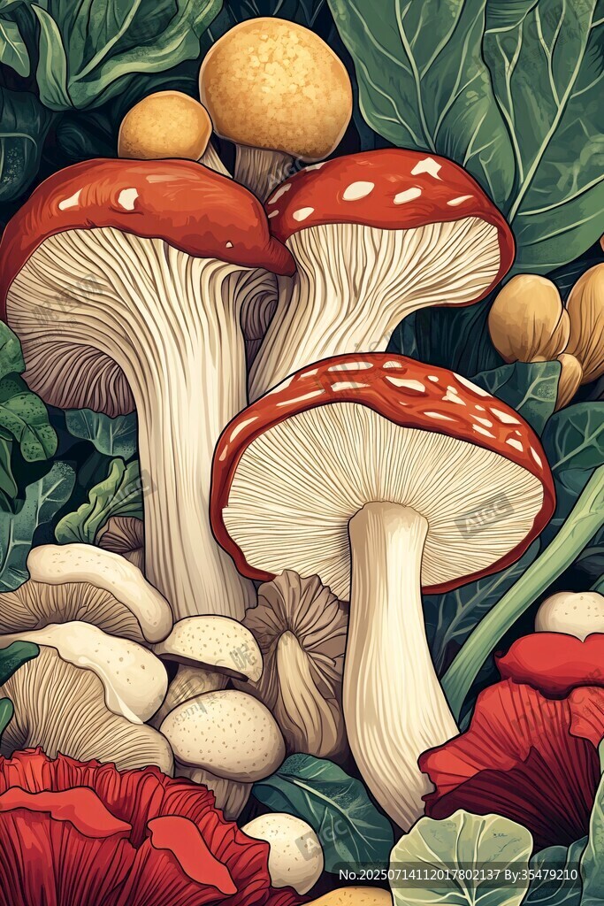 梦幻森林中的多彩蘑菇
