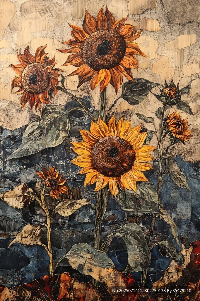 复古风向日葵花卉画作