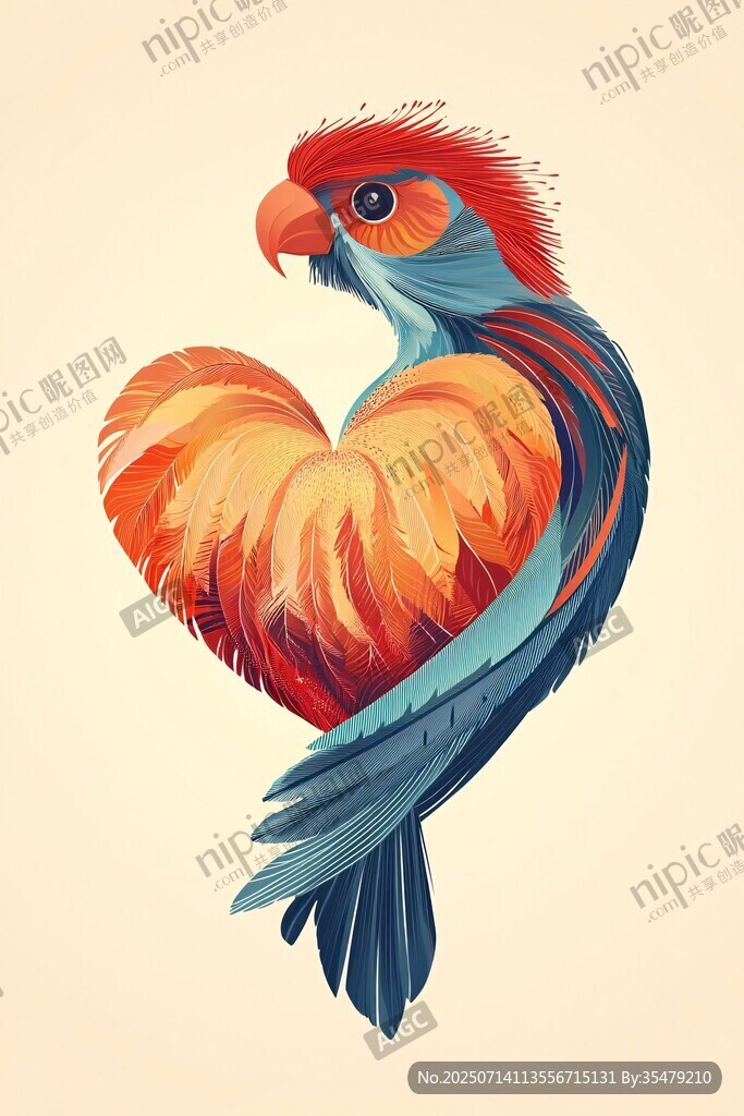 心形羽毛鹦鹉插画