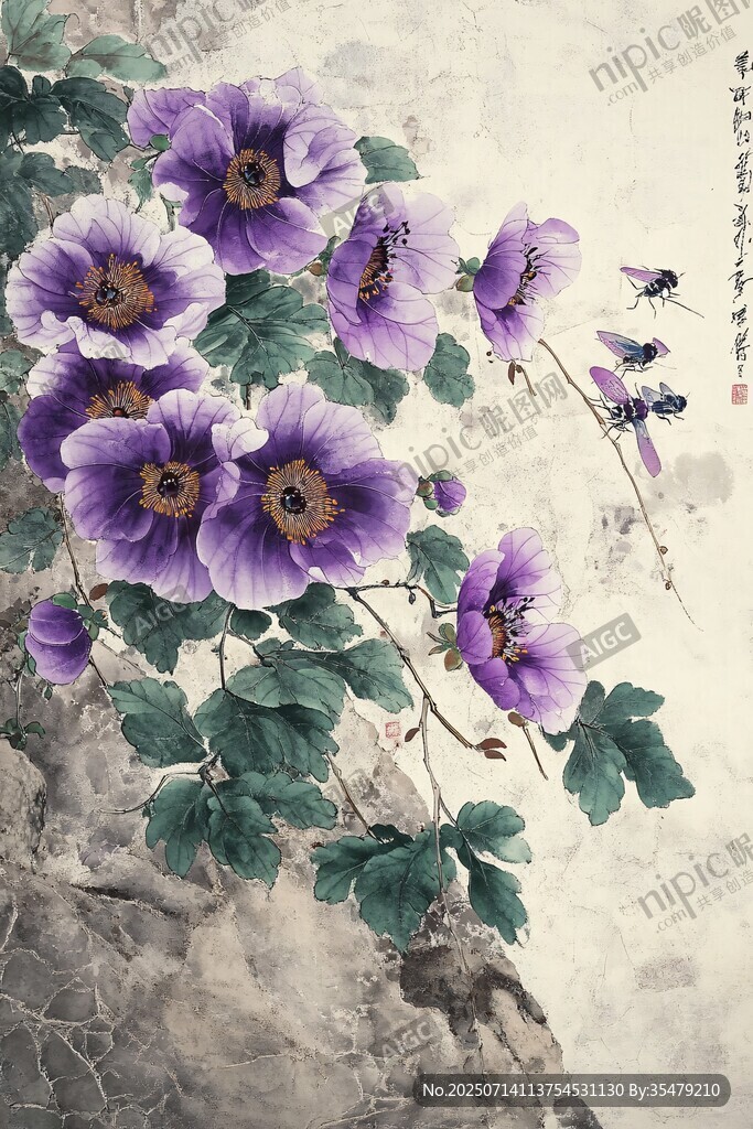 紫花绽放 蝶舞相伴