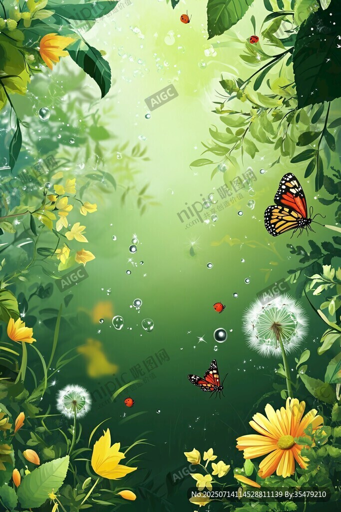 梦幻绿野中的蝶与花