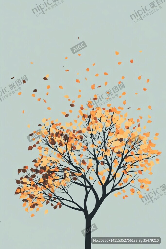 秋日落叶树的唯美景象