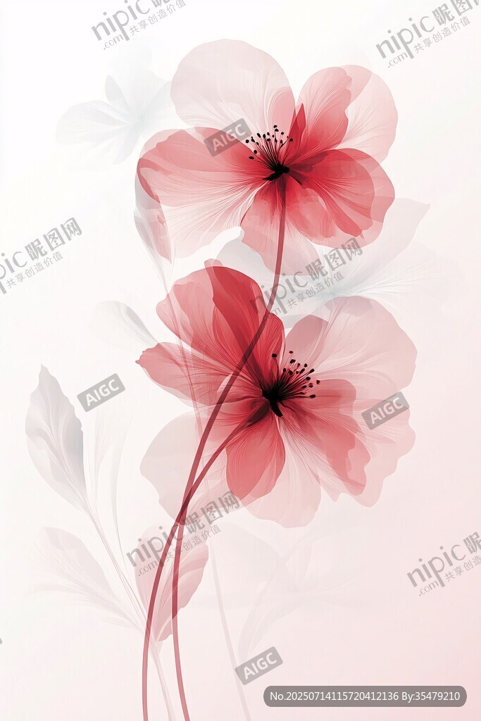 梦幻双生粉色花朵插画