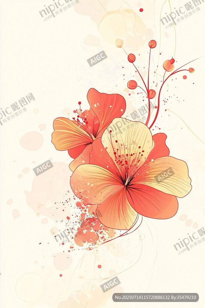 橙黄花卉水彩艺术插画