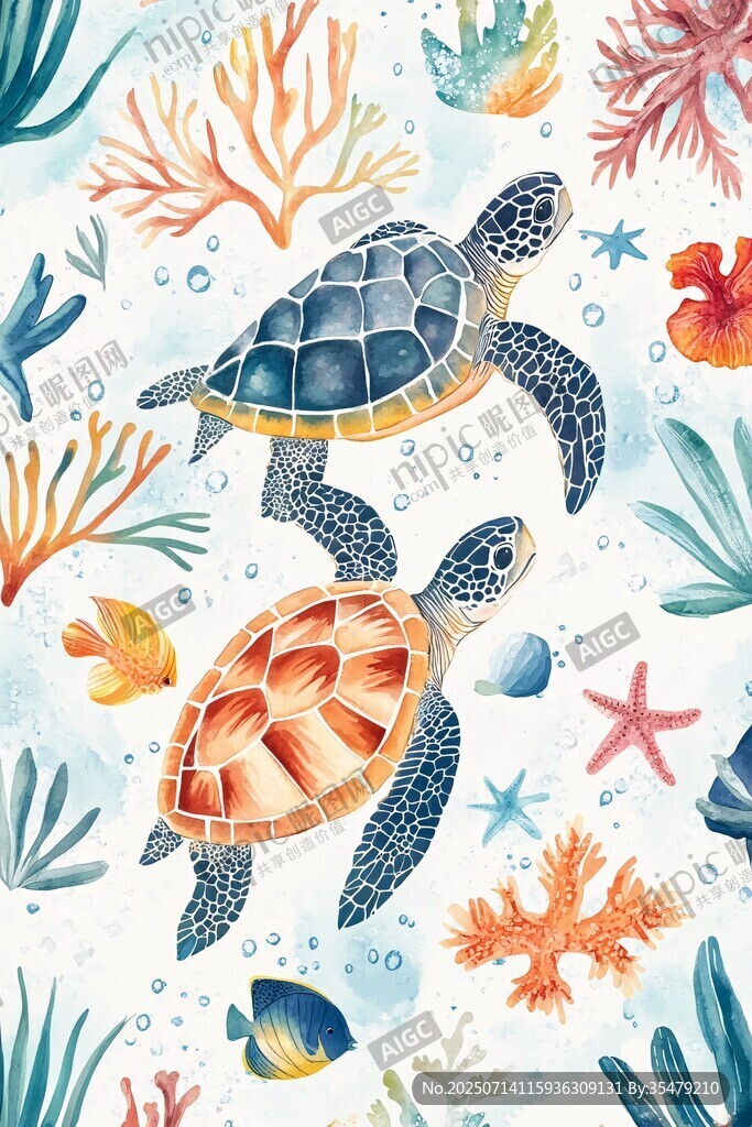 海龟畅游多彩海底世界