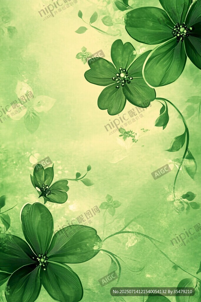 清新绿调花卉背景图