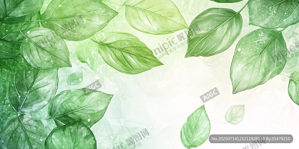 清新绿叶水彩背景图
