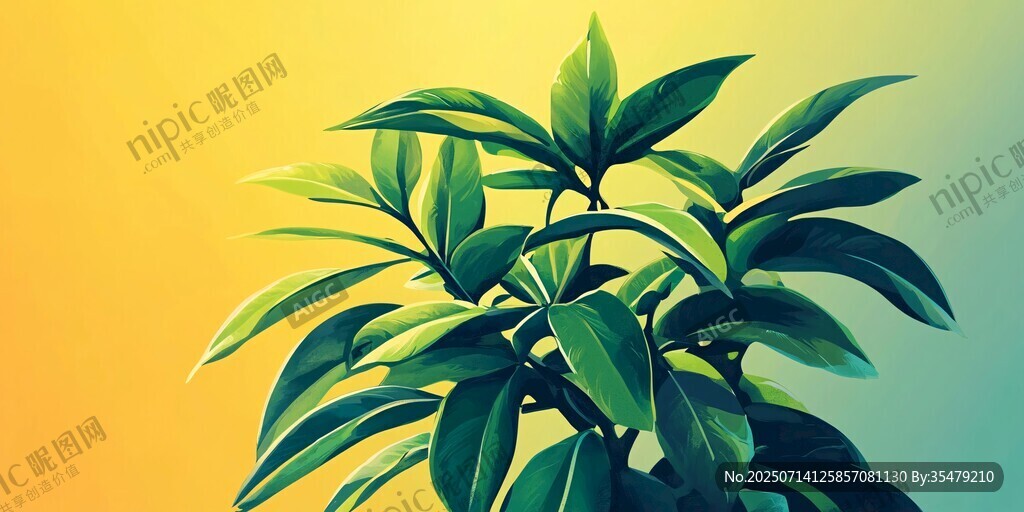 翠绿植物生机盎然插画