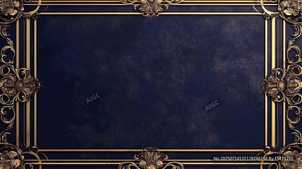 深蓝背景金色华丽边框