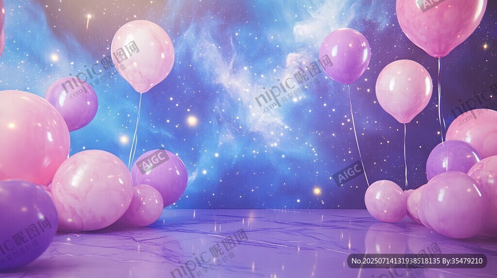梦幻星空下的彩色气球