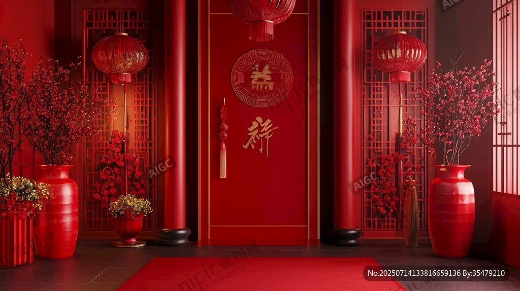 中式红门迎新春场景