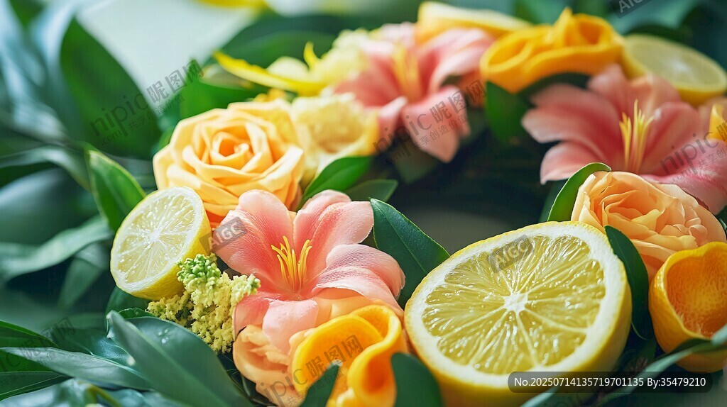 柠檬花卉花环 清新视觉盛宴