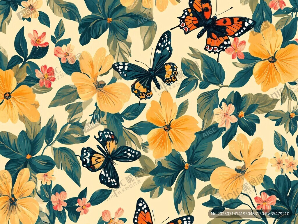 花卉蝴蝶的梦幻图案