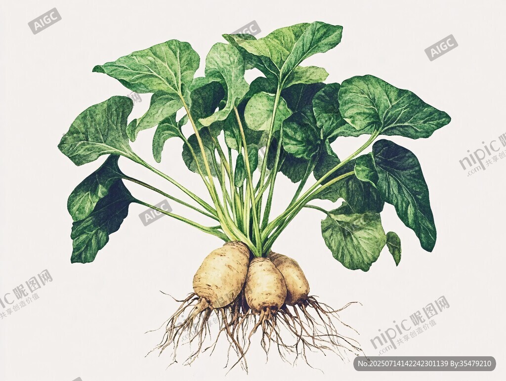 新鲜根茎绿叶蔬菜插画