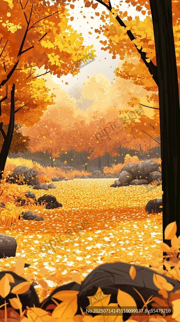秋日林间金黄落叶美景