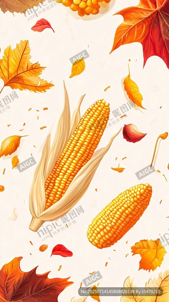 秋日玉米与落叶唯美画面