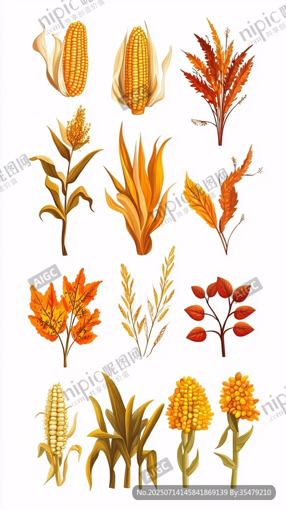 秋季农作物与植物元素集合