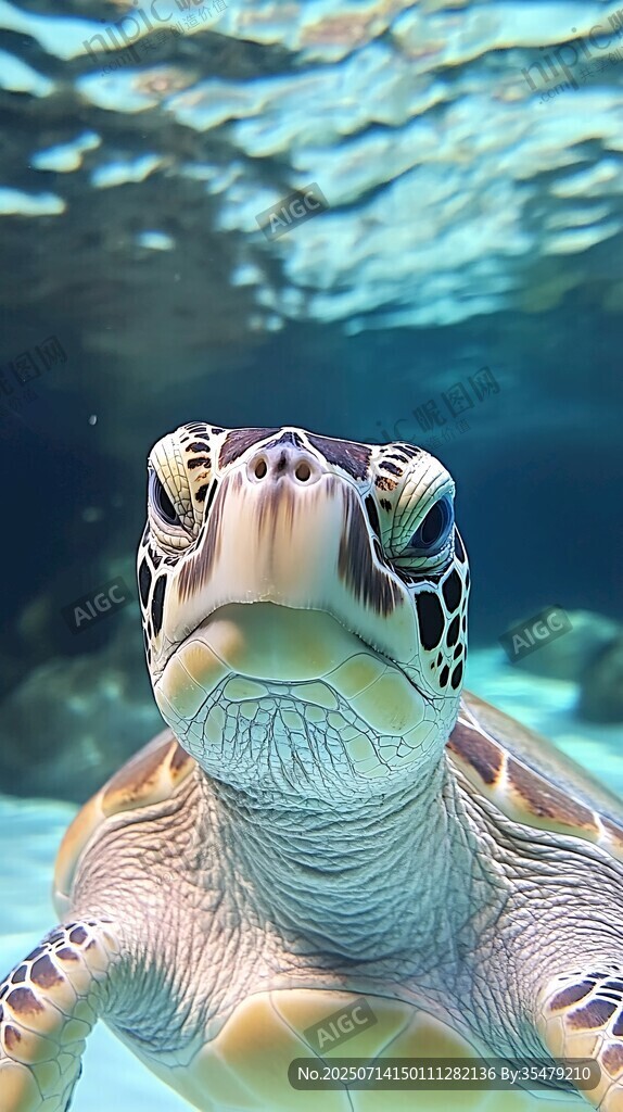 海龟在水中的特写瞬间