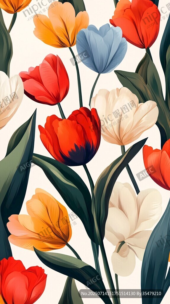 多彩郁金香花卉插画