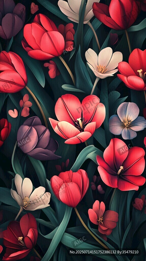 绚丽多彩郁金香花卉图案