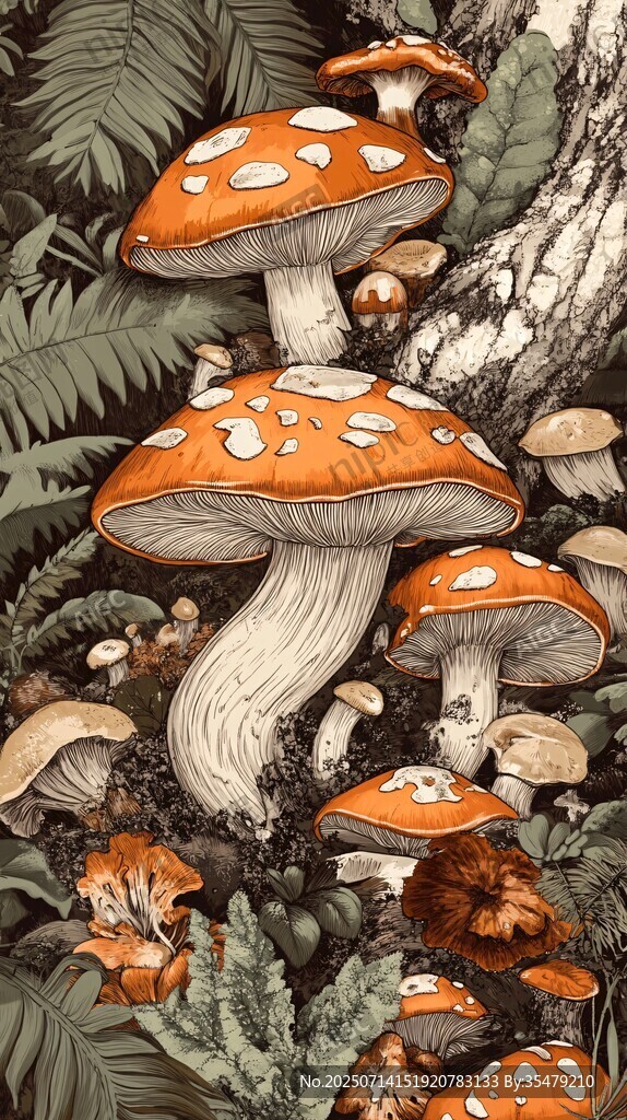 奇幻蘑菇森林插画