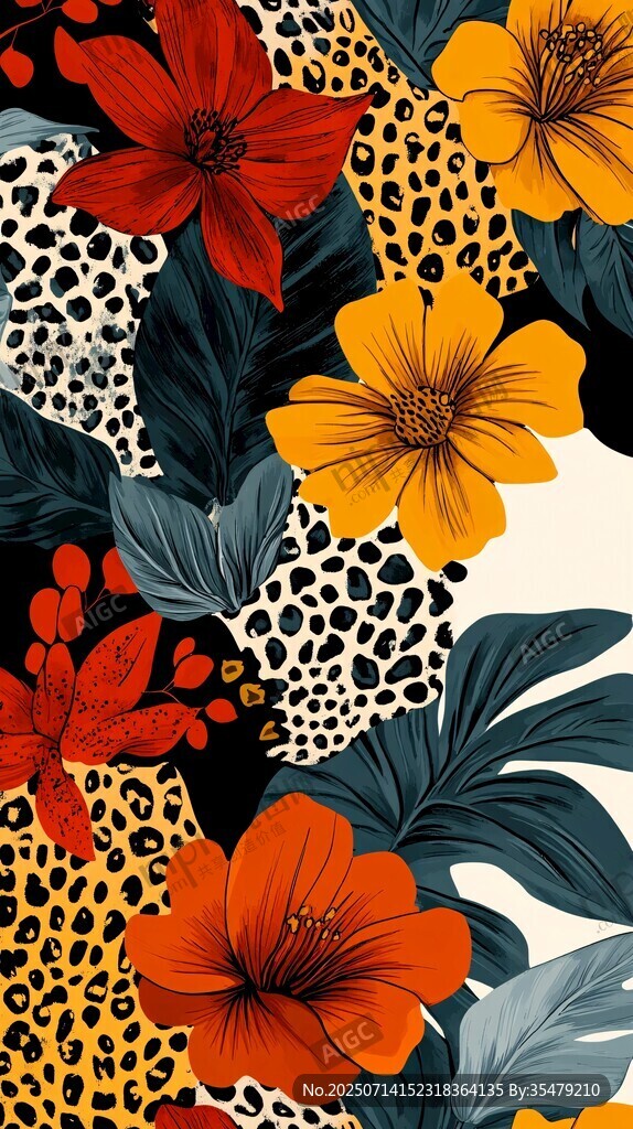 豹纹花卉图案时尚插画