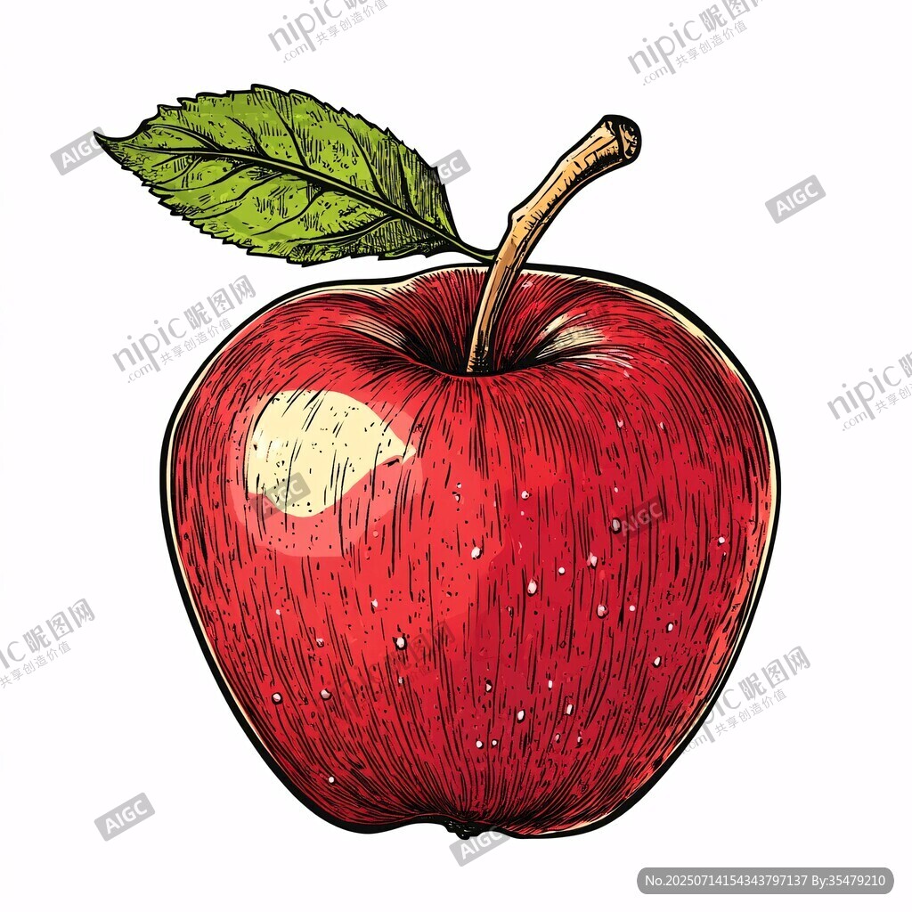 手绘红苹果插画