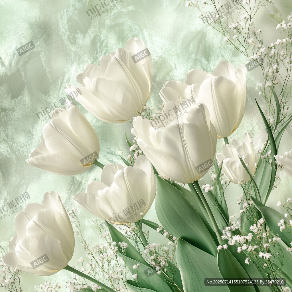 清新白色郁金香花卉图