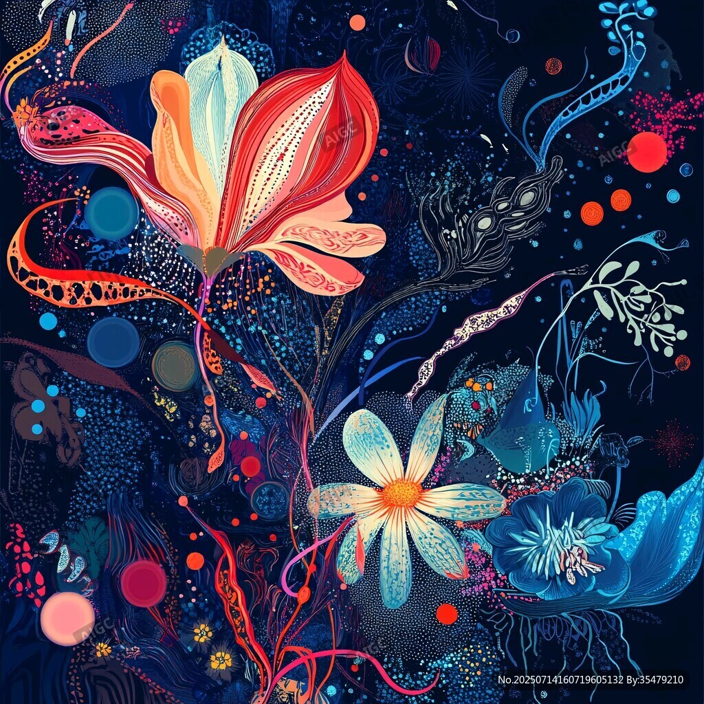 梦幻花卉插画 绚丽色彩世界