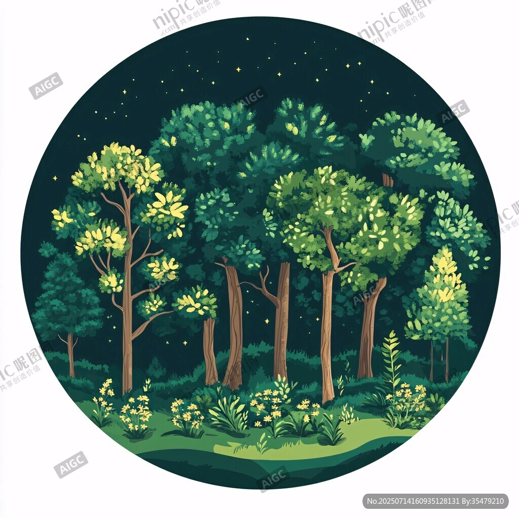 静谧夜森林插画