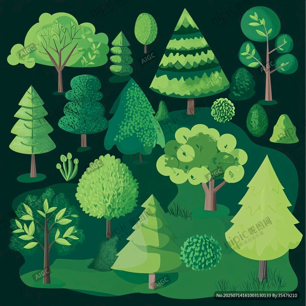 多样绿植构成的清新森林景