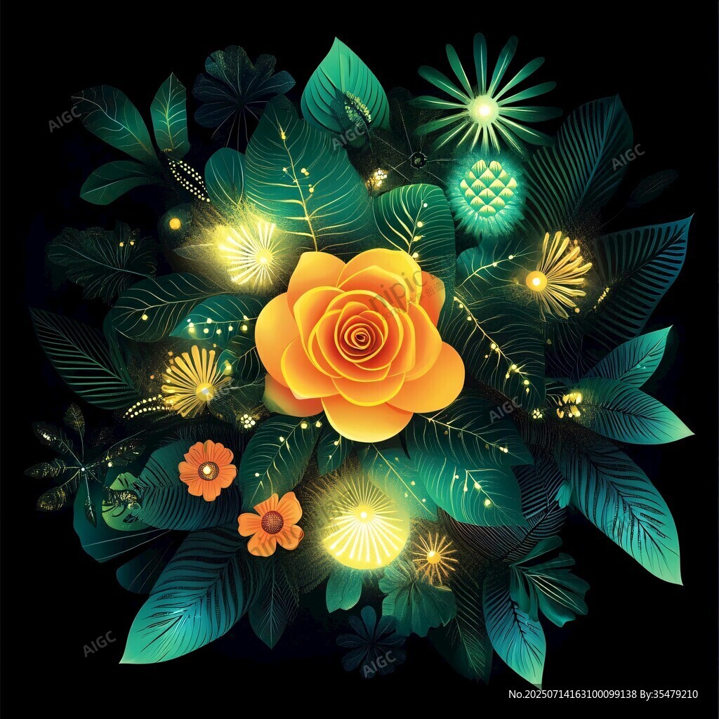 梦幻夜光花卉插画