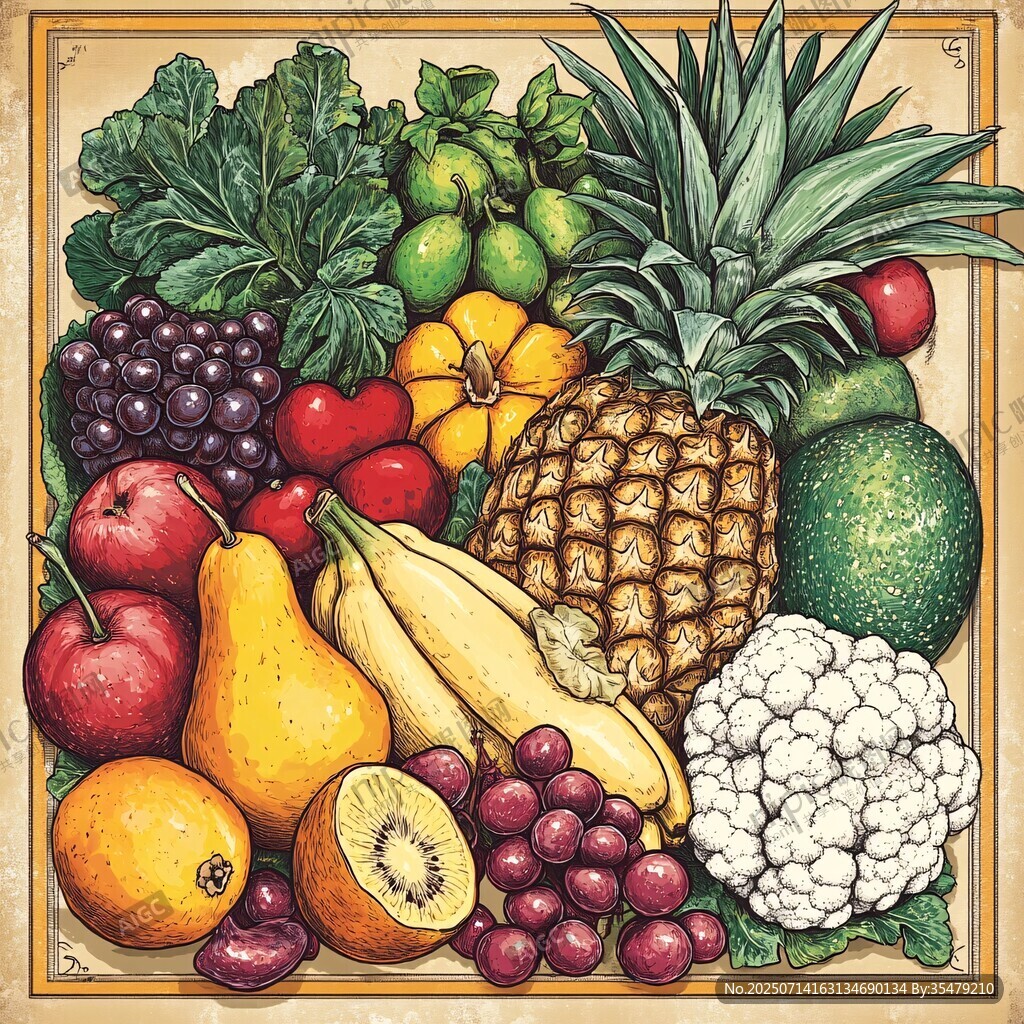 缤纷水果与蔬菜插画