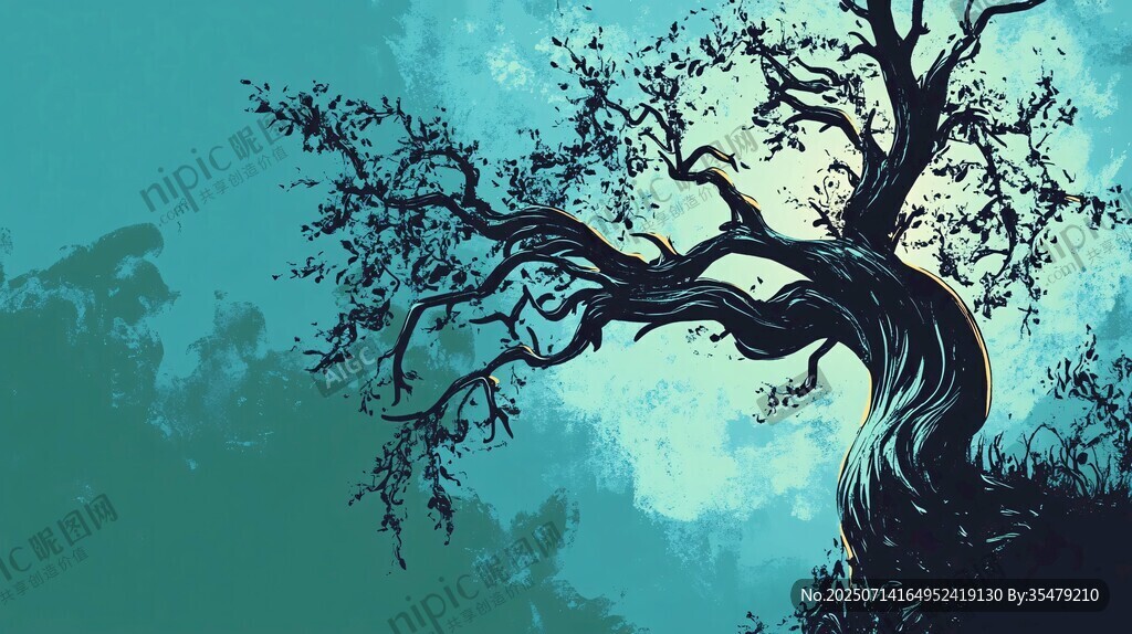 梦幻孤树绘于幽蓝之境