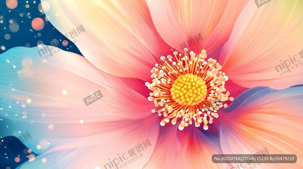 梦幻绚丽花朵插画