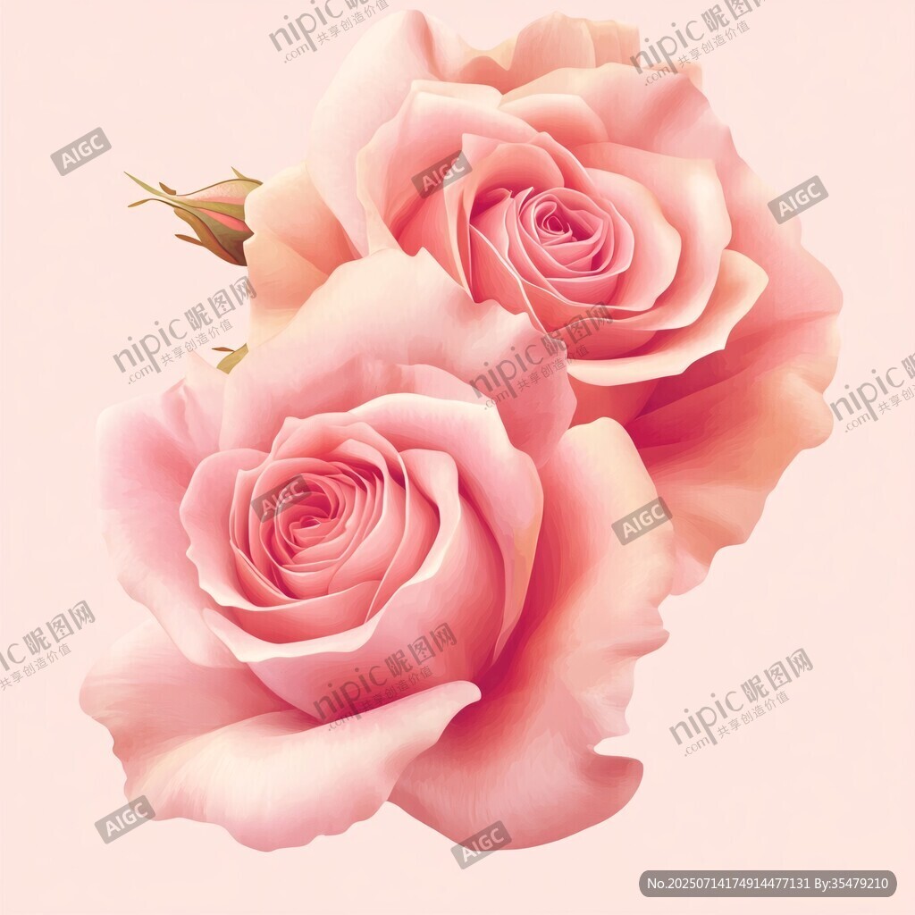 两朵柔美粉色玫瑰花