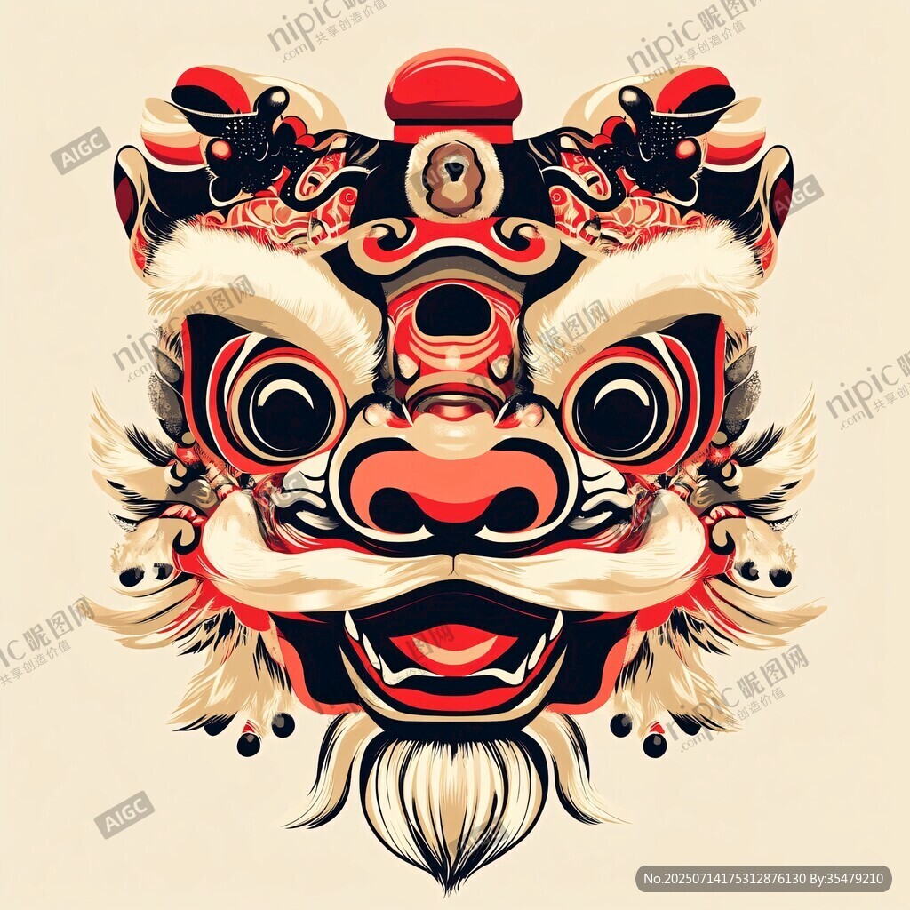 舞狮头形象插画
